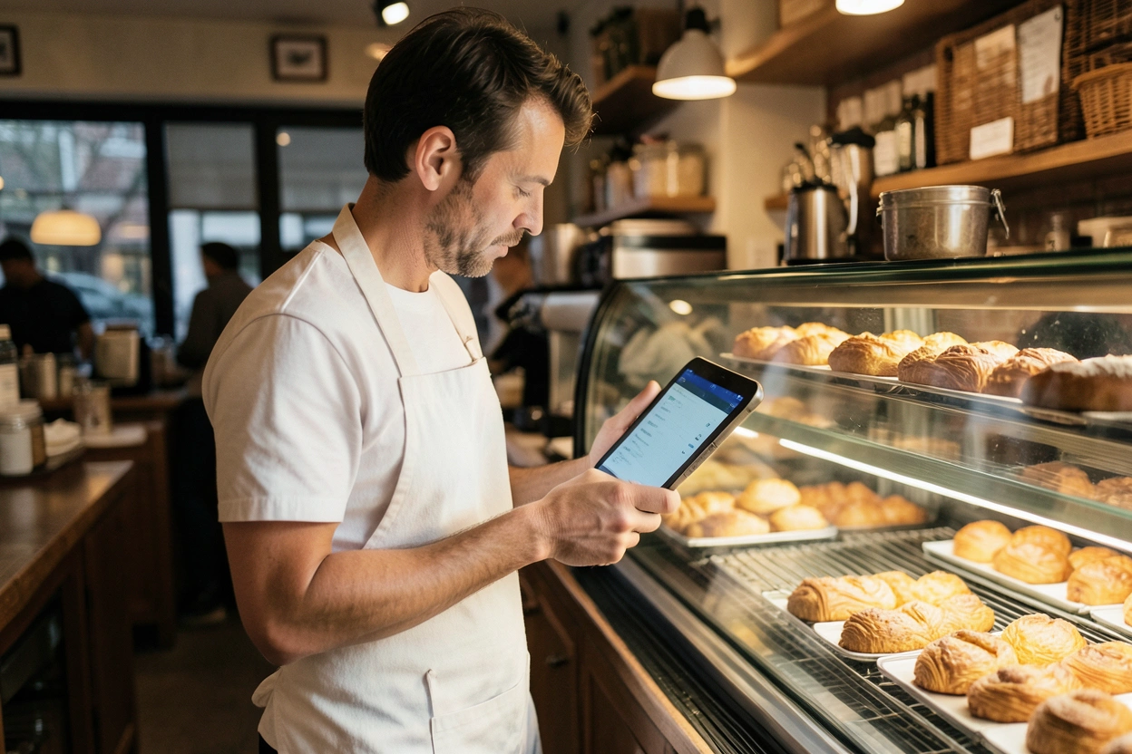 Boulanger utilisant une tablette